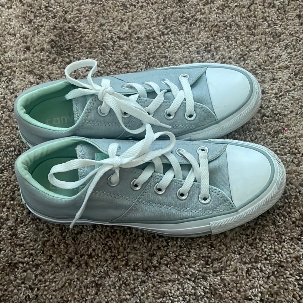 Light Gray Teal Low Top Converse